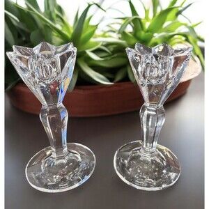 Waterford Crystal Marquis Flora Pattern 2 Taper Candle Stick Holders 6 Inches